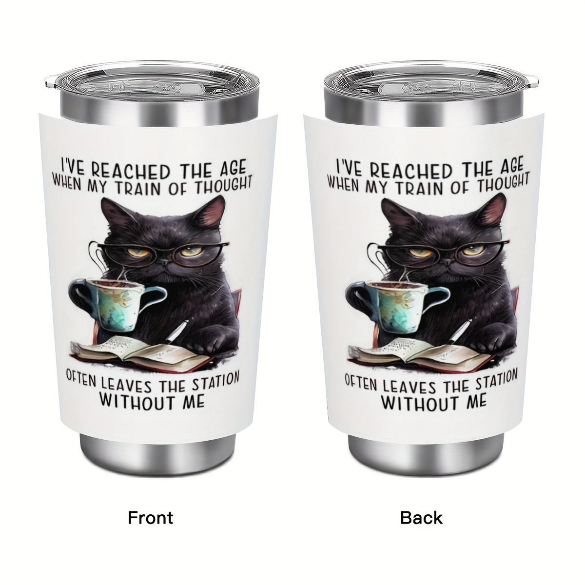 

20oz Stainless Steel Travel Mug With Cat Graphic - Double-wall Insulated Coffee Cup, Hand-wash, Reusable, Multipurpose Use, No Electricity Needed – 1pc