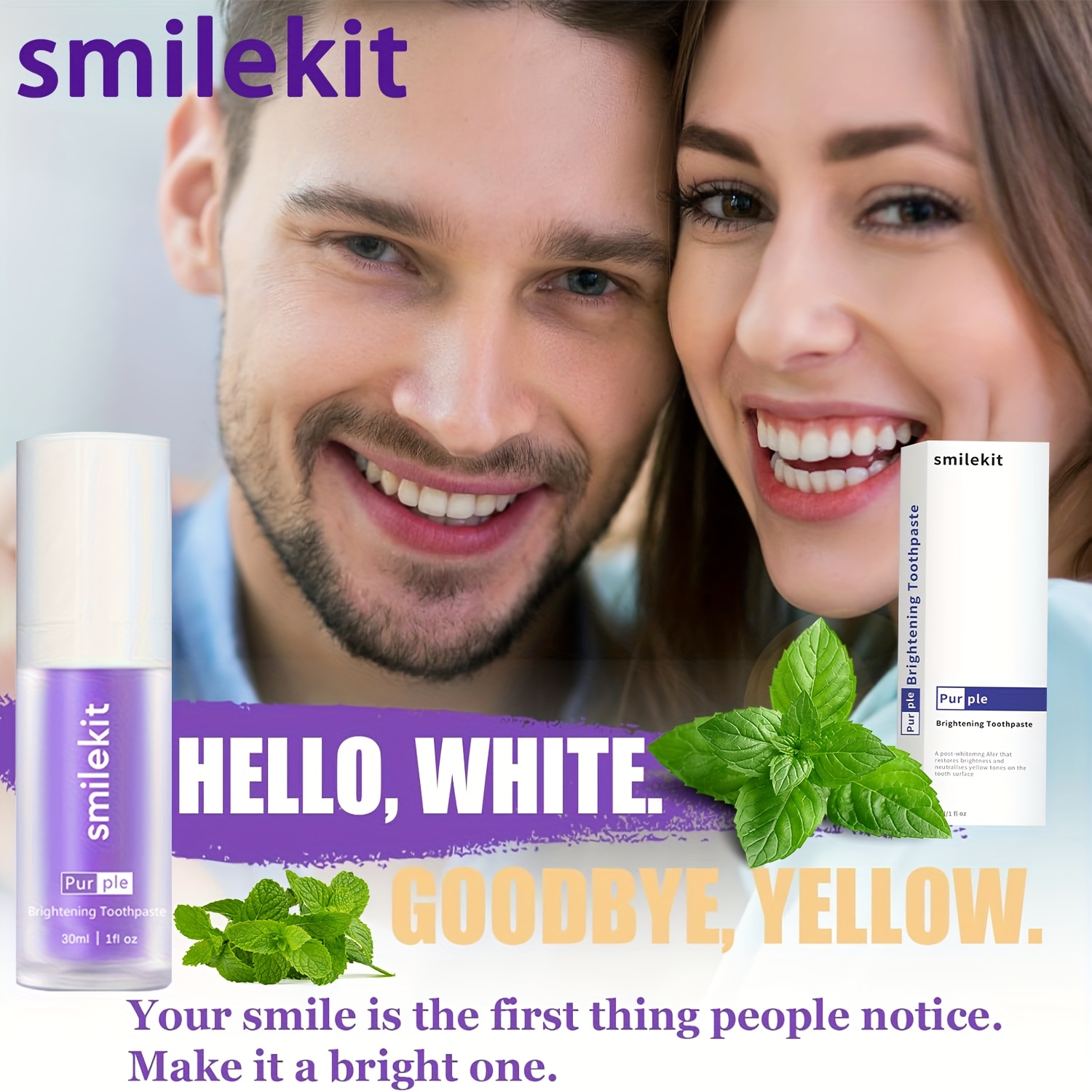 SMILEKIT Mint Flavor Purple Brightening Toothpaste, 1.01oz Light Mini Purple Toothpaste Deep Cleaning Mild And Spicy Fresh Breath Oral Cleaning Brightening Toothpaste Travel Portable Purple Toothpaste Home Brightening Toothpaste