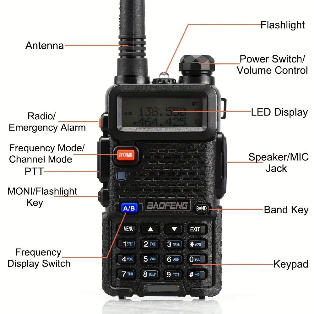 Baofeng 5W UHF/VHF Long-Range Dual Band Walkie Talkie - Black, USB Rechargeable, High-Powered, Multi-Functional for Hunting, Climbing, Hiking, Outdoor Communication, Durable Design, Highquality Audio