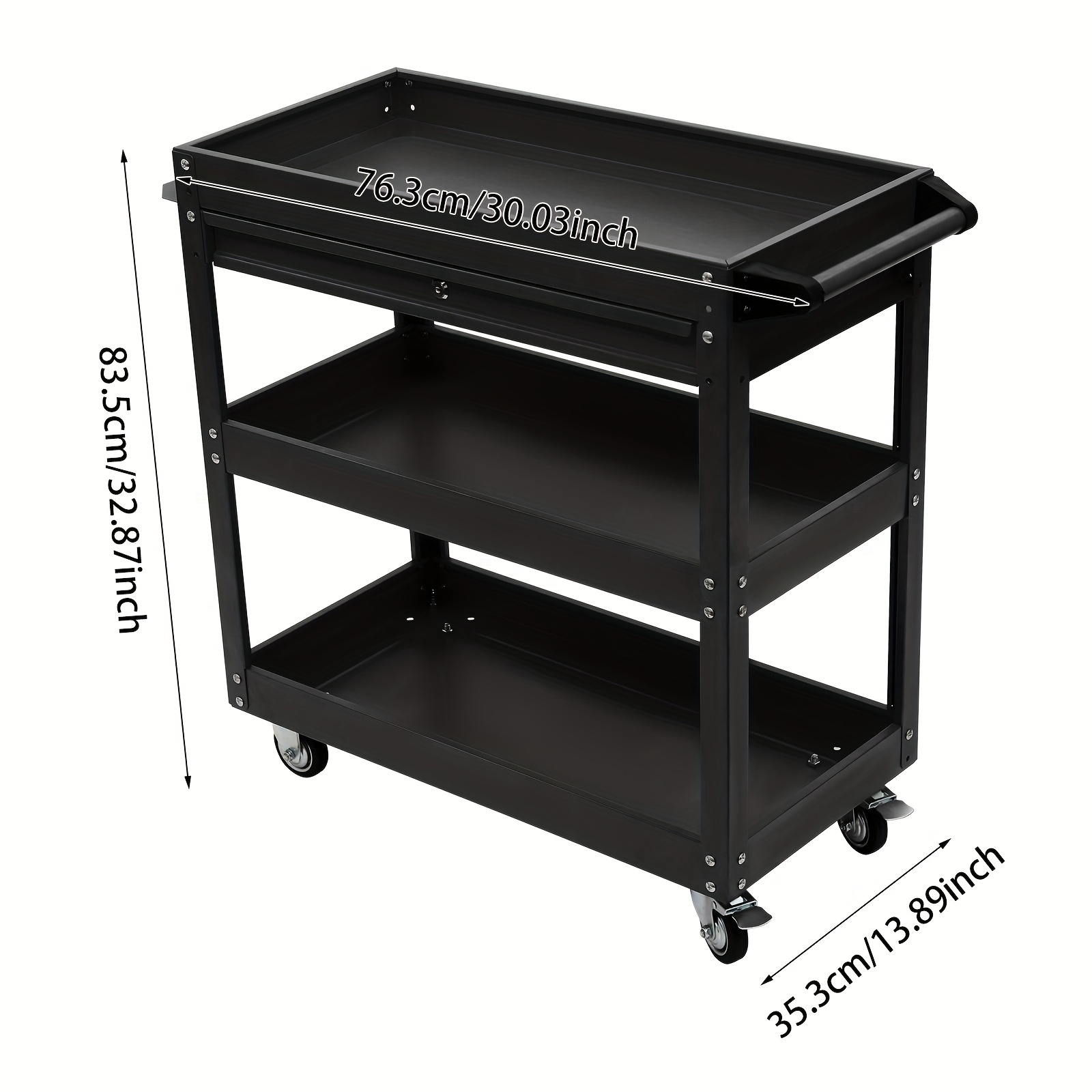 Rolling Tool Cart, 3 Tier Tool Cart, Tool Cart With Storage Drawer, 330 Lbs Capacity Heavy Duty Utility Cart Tool For Mechanics, Garage, Warehouse &