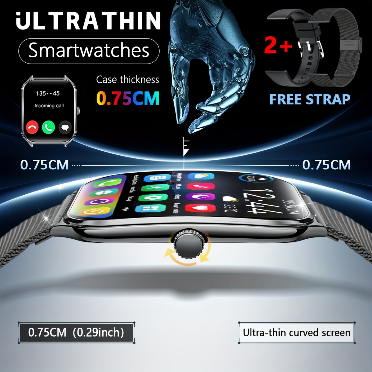 1 93 inch ultra thin mens smartwatch with call text alerts music control fitness   pedometer sedentary reminder ip67 compatible with   iphone full touch curved screen alloy case perfect gift for active   smart watch for   phones 0