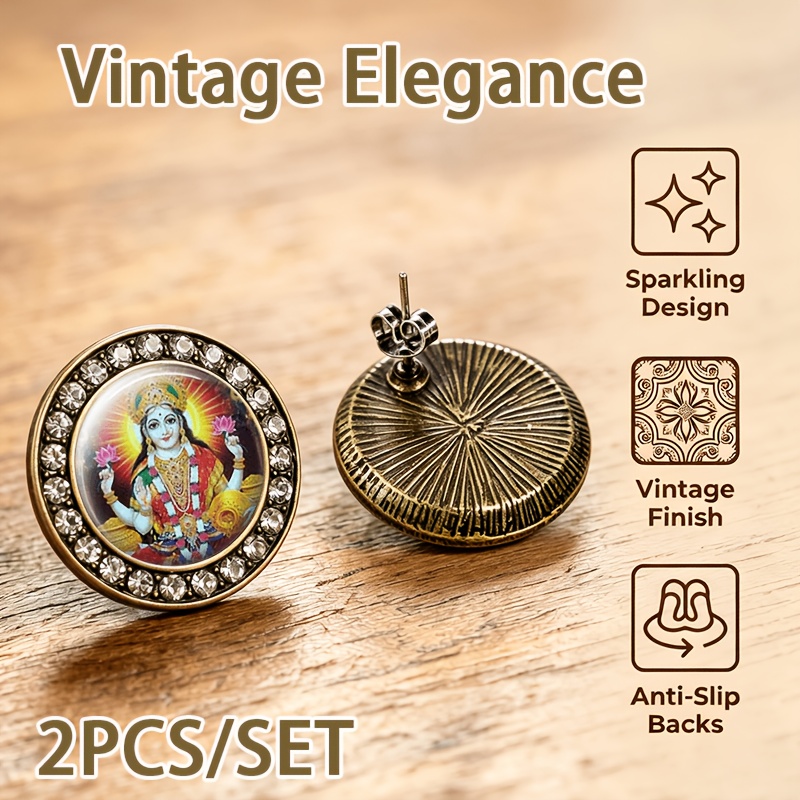 2pcs Translucent Glass-Inlaid Stud Earrings, Goddess Design