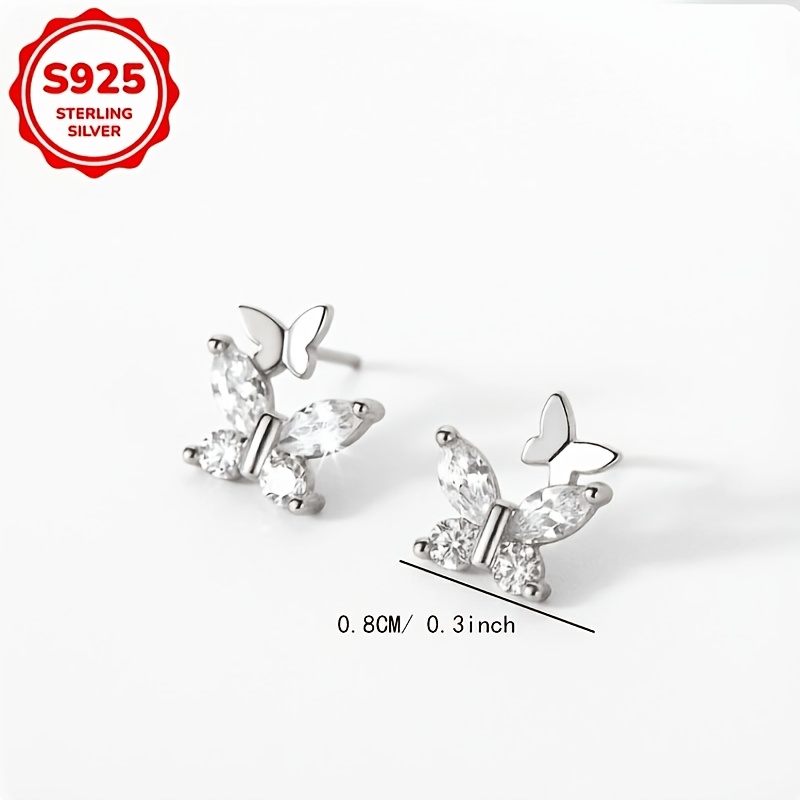 Women's S925 Double Butterfly Stud Earrings, Sweet Design