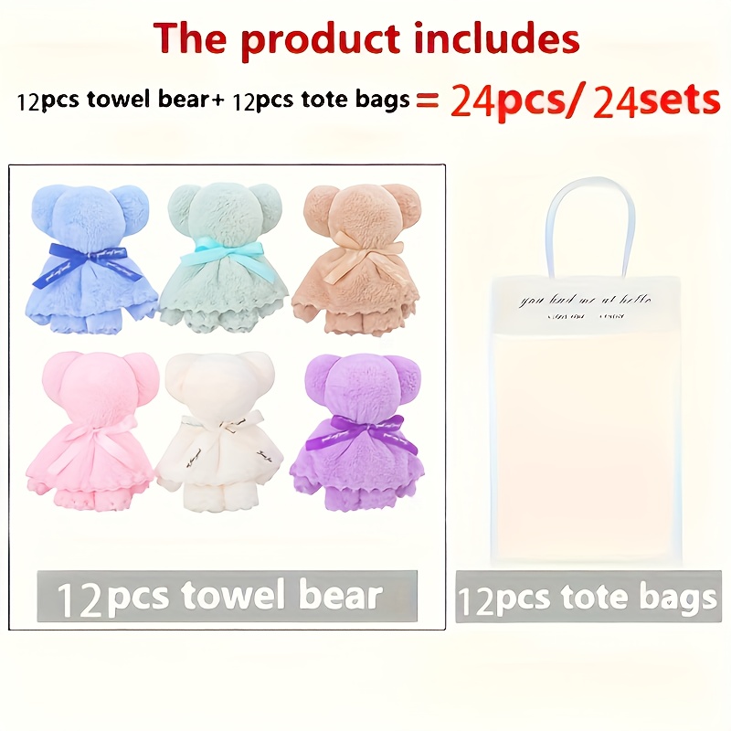E-shop Geschenk für Sie/Ihn 24-teiliges niedliches Bären-Handtuch-Set mit transparenter Tasche Geschenkbox, geeignet für Valentinstag, Hochzeiten,
