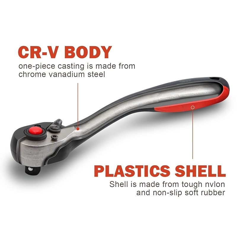 

1pc Promaster 72-tooth Ratchet Wrench, Body, Round Head, Quick Release Socket, Steel, Non-slip Rubber Grip, For Mechanics Work