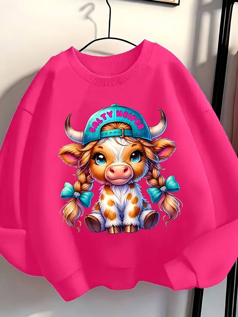 Aohooy Cute Highland Cow Print Sweatshirt For Women Long Sleeve Knit Drop Shoulder Casual Tops Crewneck Pullover Comfy Plus Size Blouse Green Xl
