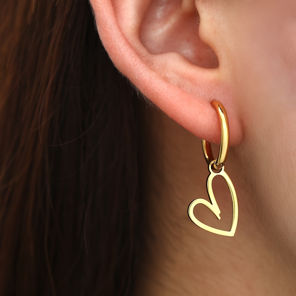 

Stylish Drop Earrings Made Of Stainless Steel Hollow Heart Design Golden Or Silvery Make Your Call Perfect Decor For Sweet & Cool Friends