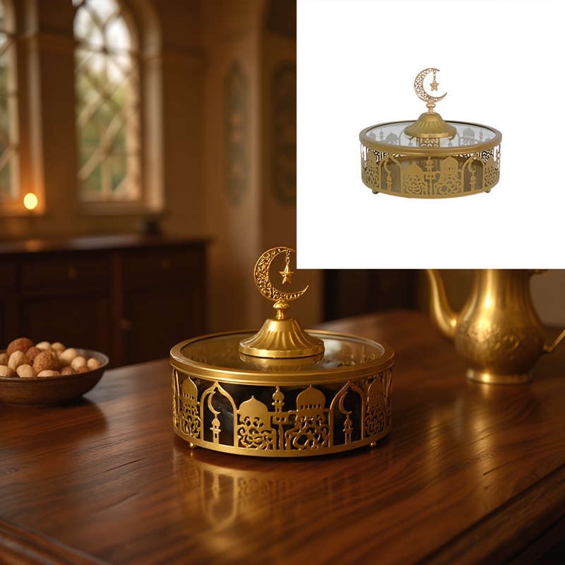 Image of 1pc For Eid Decorative Tray, Golden Candy Storage Tray With Lid, Gift For Eid , Festival Decor, Ideal For Festival, Party, Wedding And Other Occasions For Decoration And Storage (non-food Contact)