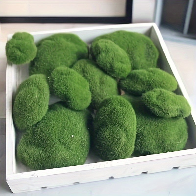 

12pcs Green Artificial Moss Foam Stones - Diy Craft & Garden Decor, Creative Tray Molds For Home And Kitchen Accessories, Unique Gift Idea