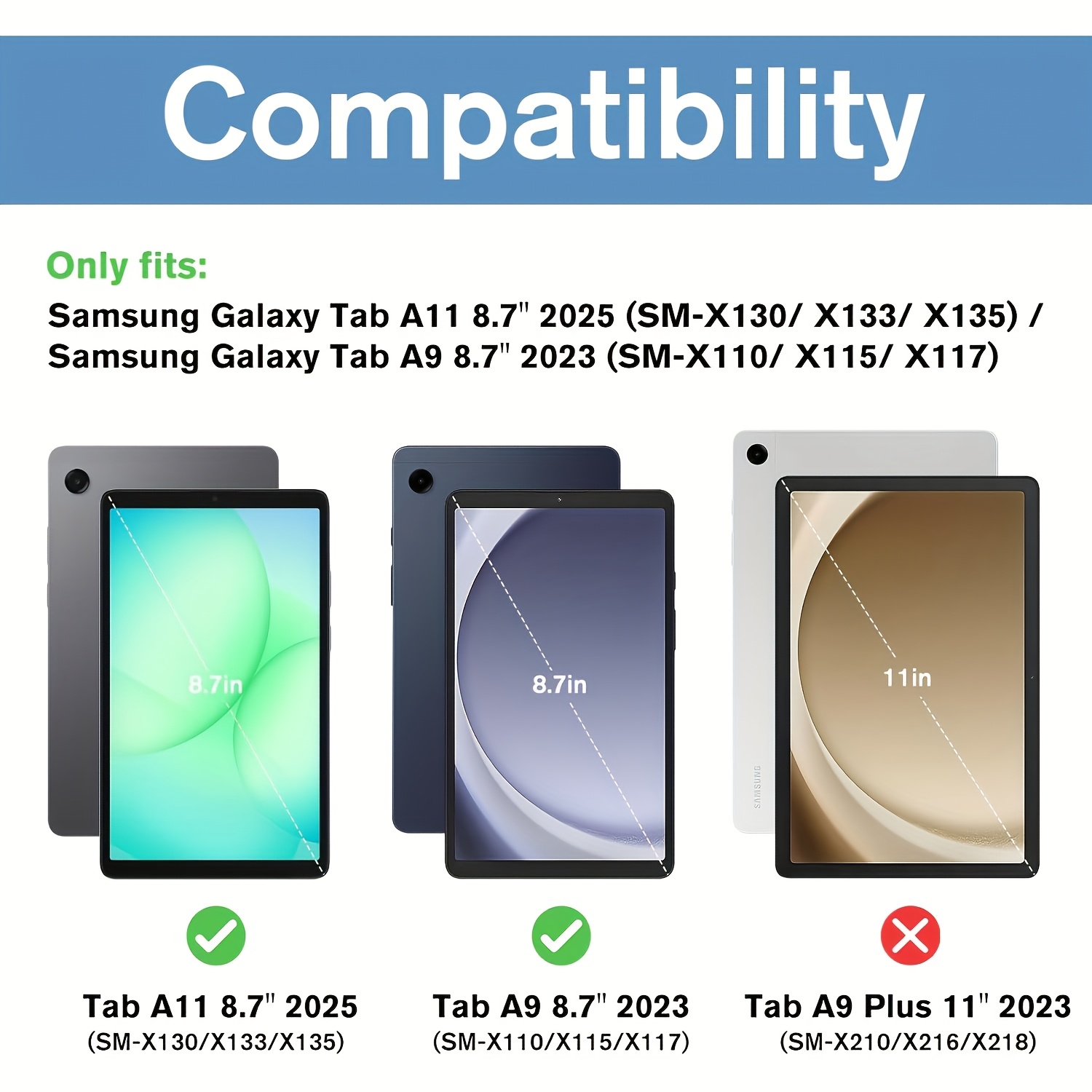 E-shop 2 Stück Kompatibel für for A11/A9 8,7-Zoll Bildschirmschutz, Kompatibel für SM-X130/X135/X110/X115, 9H Härte Glas, Glänzend HD Klar Touch-,