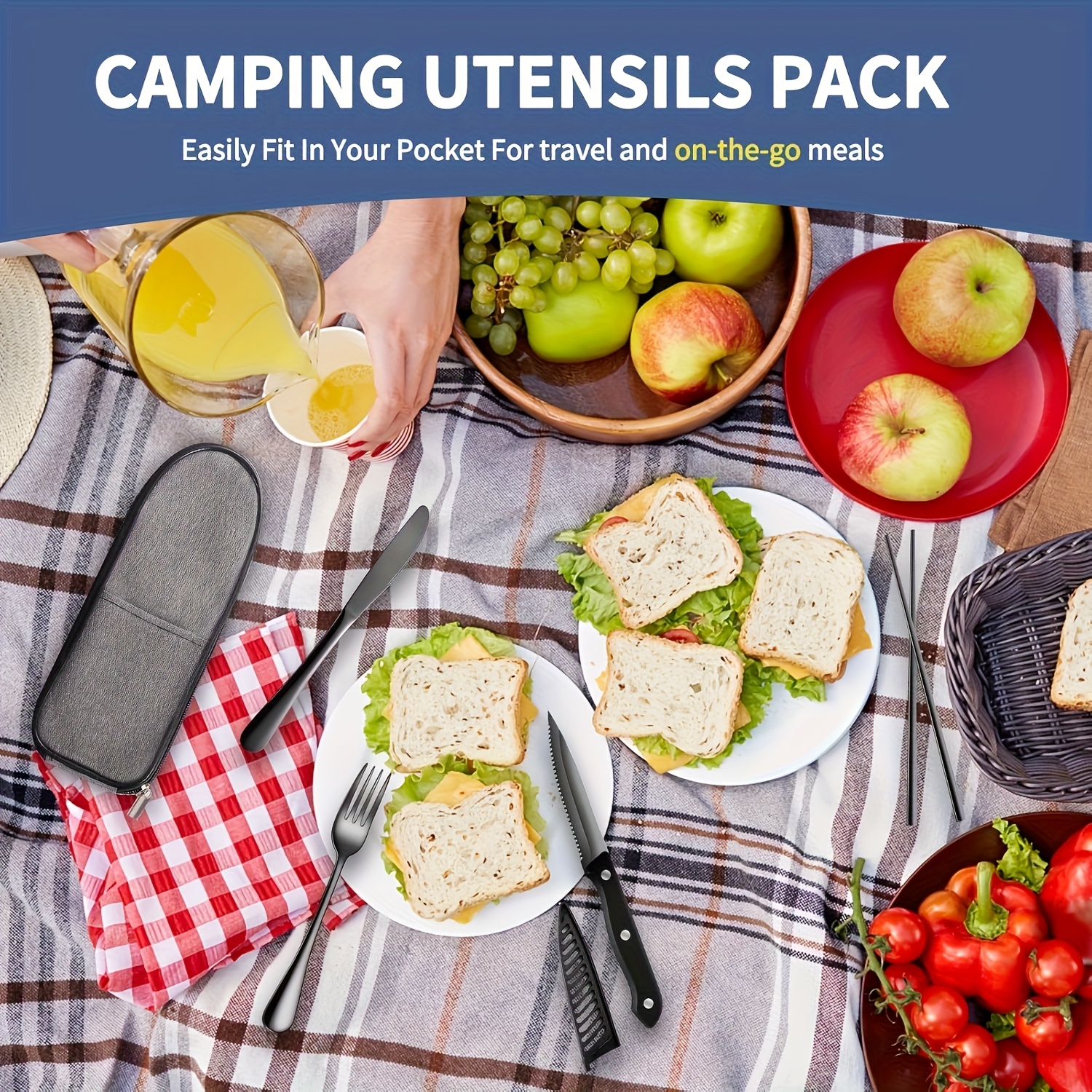 customize your text 9 10pcs black silvery stainless steel outdoor portable cutlery set travel camping set including knife   chopsticks cleaning brush straw bottle opener steak knife with knife   and not   damaged Product details 9