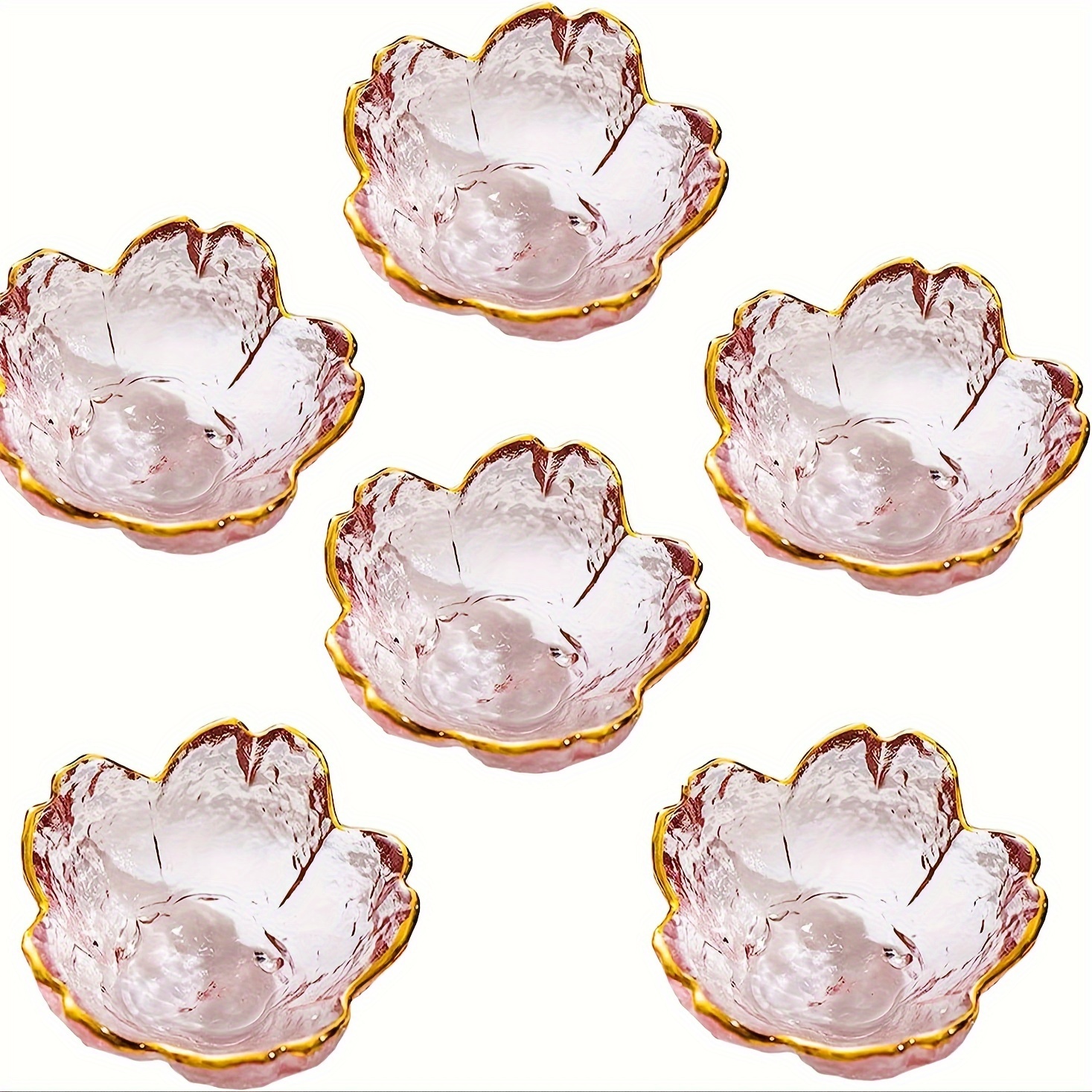 

Glass Seasoning, Cherry Holder, Pink Floral Snack Dipping Bowl, Cherry Shaped Sushi Sauce Food Candle Holder, Set Of 6 Pieces, For Parties, Christmas, Valentine, Day Plate (gold )