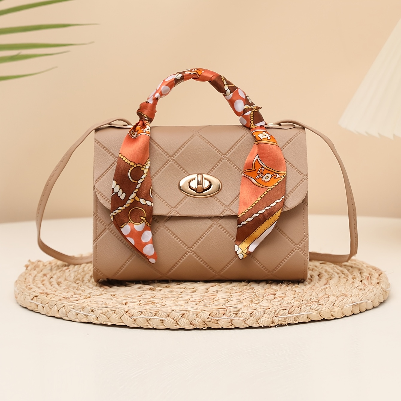 TEMU Petit sac de tous à carreaux embossés et couleur unie, pochette carrée décontractée style écharpe à bandoulière, sac bandoulière à une épaule