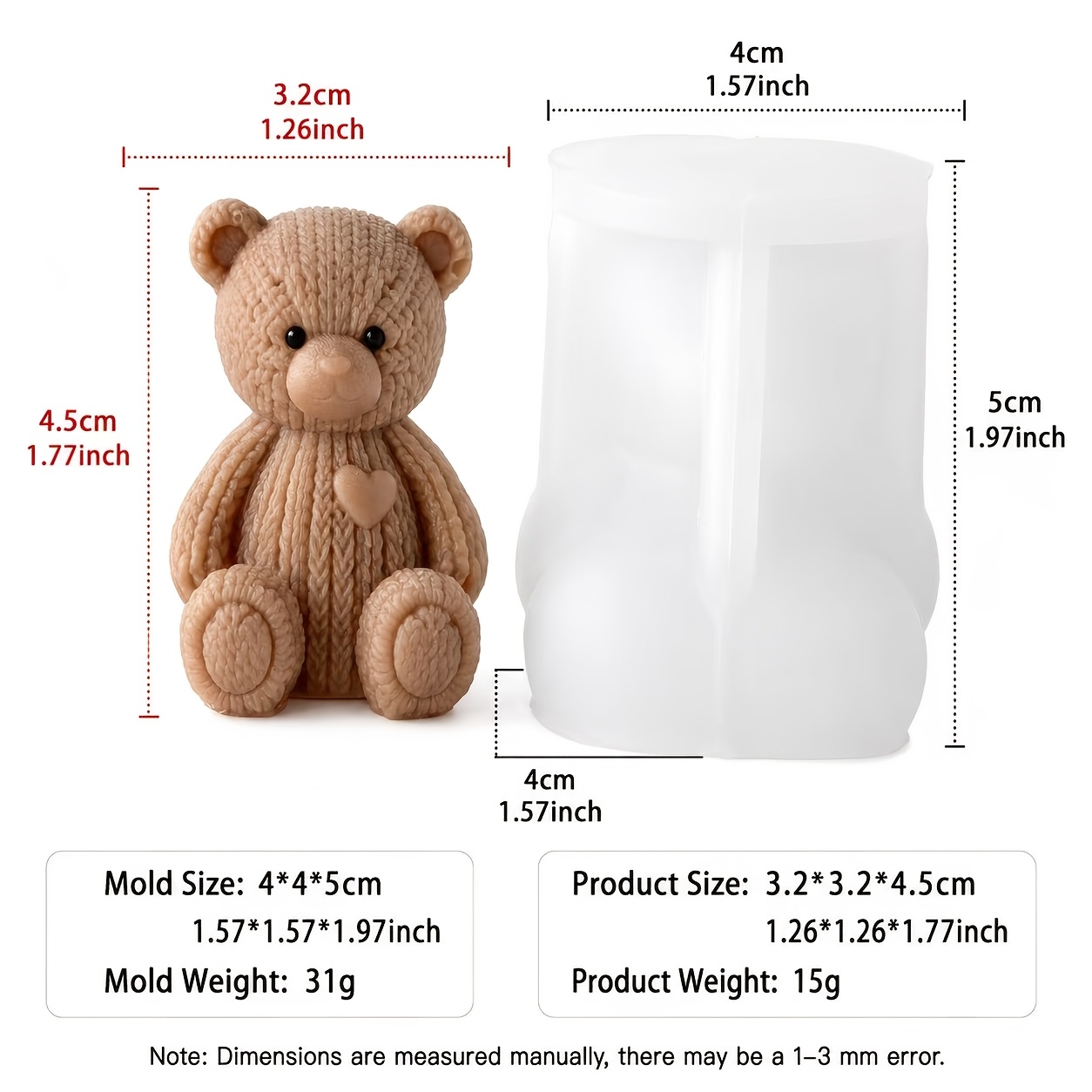 TEMU Candle Mold, 1pc Mini Cute Bear Silicone Mold, Knitted Texture With Exquisite Details, Suitable For Diy Enthusiasts Making Scented Candles,