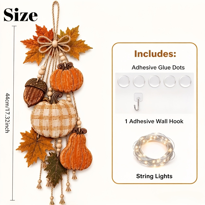 TEMU Rustic Harvest Wooden Door Hanger, Fall Rope Decor With And Pumpkin, Rustic Farmhouse Wall Art, Halloween And Thanksgiving Home Decor, A Warm