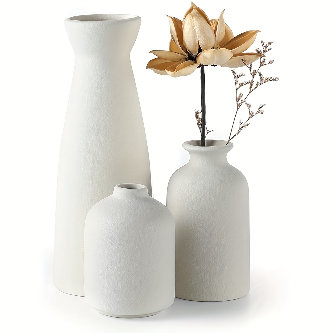3pcs Boho/Bohemian Ceramic Vase Set - Matte * Minimalist Modern Geometric & Floral Designs for * Decor | * Living Rooms * Bookshelves, TV Consoles, Bathroom Vanity