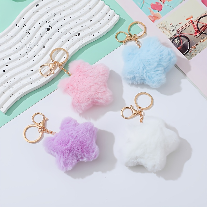 TEMU 4pcs Set/6pcs Set, Pendant, Fluffy Pompom Keychain, Cute Keychain, Suitable For Backpacks, Handbags, Wallets