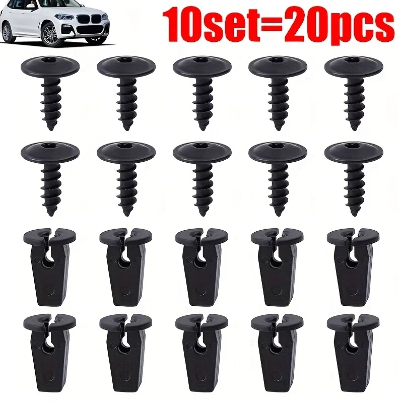 E-shop 20 Stück Schwarze Torx Schrauben Clips N90974701 - Motorhaube Unterboden Spritzschutz und Radkasten Befestigungen mit Öse, Sicherer Halt für