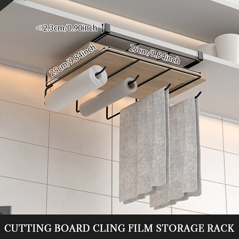 1pc Multifunctional Cabinet Rack For Storing Cutting Boards, Tissues, Toilet Paper And Plastic Wrap - Under-cabinet Hanging Storage Rack For Organizing Kitchen Additions, Utility Racks