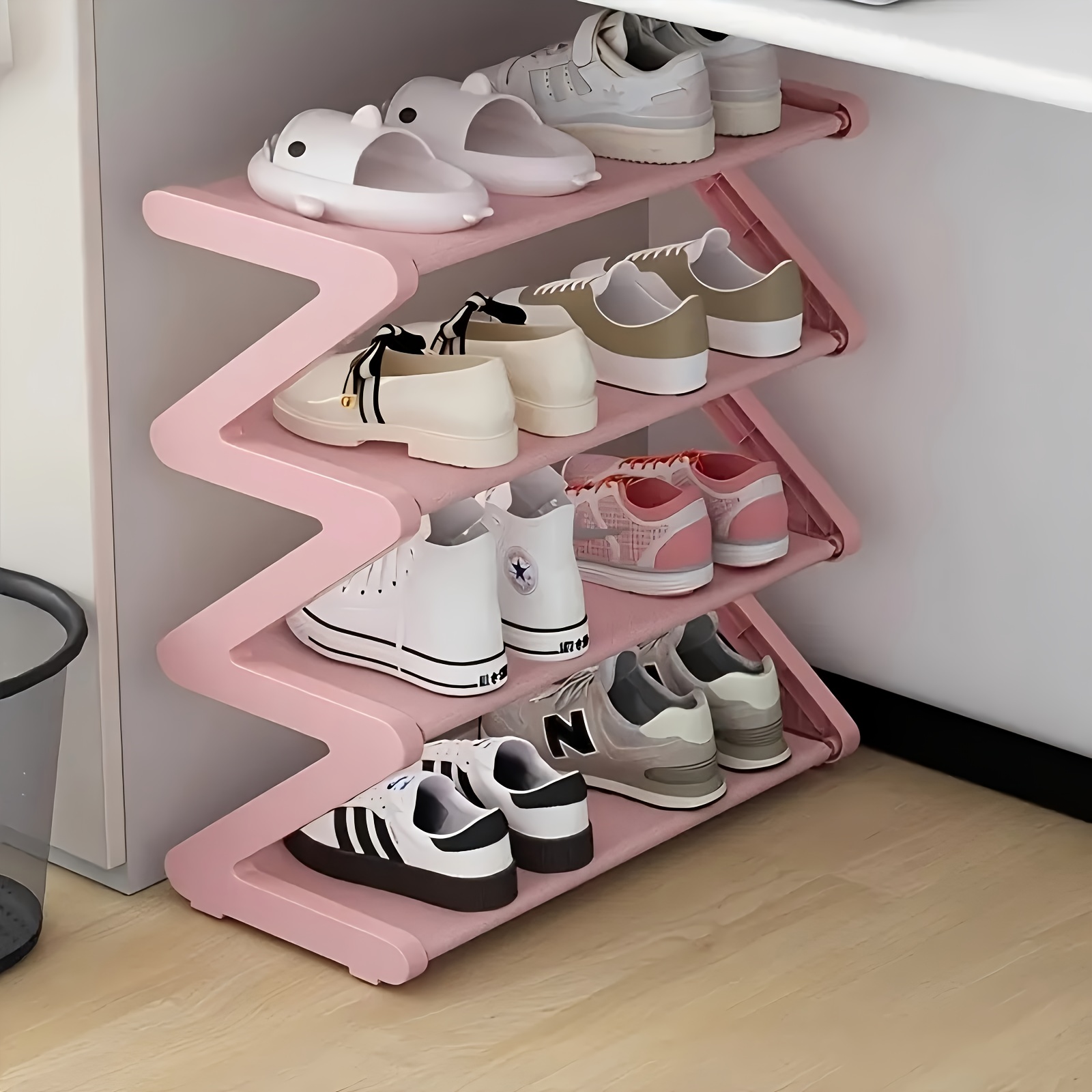 4 tier shelf and shoe rack compatible with most smartphones for     lightweight space saving storage shelf easy moveable 4 tier shelves for office entryway bedroom organization no tools required durable
