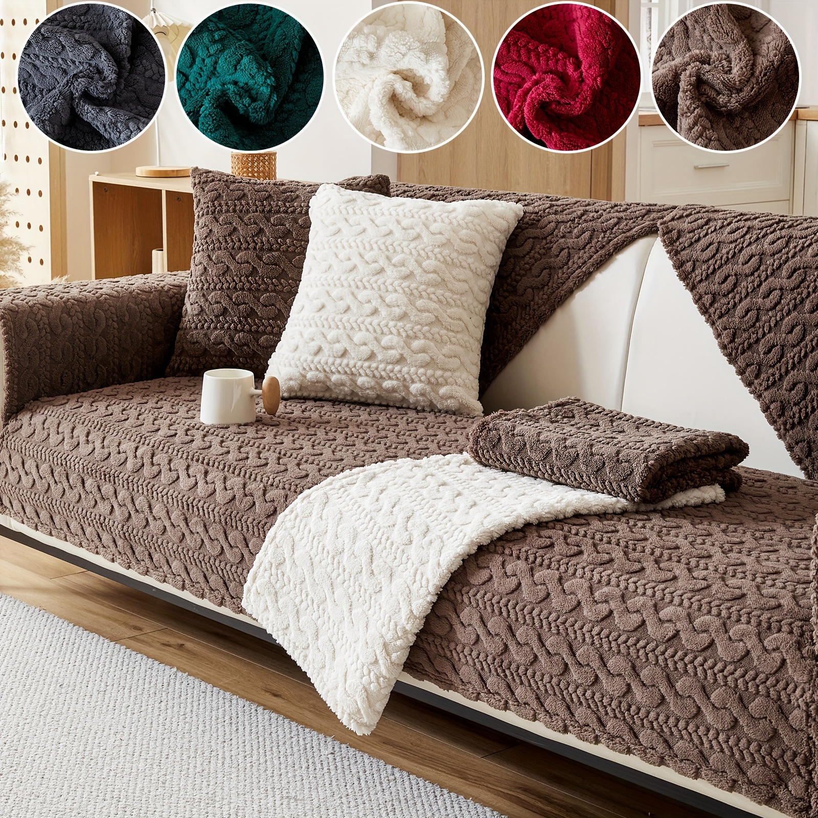 1 Stück Shu Samt Sofabezug, Flauschiger, Rutschfester Sofabezug, Atmungsaktiver Polyester 100,00% Einteiliger Jacquard-Design, Maschinenwaschbar, Haustierfreundlich, Für Schlafzimmer, Büro, Wohnzimmer