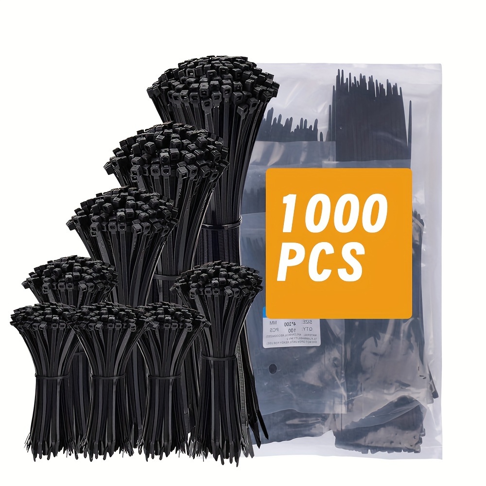 

Value Pack 1000pcs 4+6+8+10+12in Black Zip Ties Assorted Sizes Inch Plastic Black Cable Ties, Wire Tie, Uv Resistant Nylon Tie Wraps Assorted Sizes