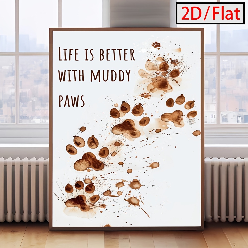 TEMU 2d Flat, 1pc Frameless Paw Print Wall Decor Suitable For Dog Lovers, Vertical Adhesive Canvas Poster With , Modern Minimalist Suitable For,,