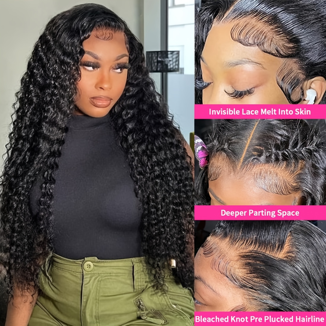 200 density deep wave lace front wigs human hair 13x4 hd transparent lace frontal human hair wigs for women lace wig with baby hair details 1