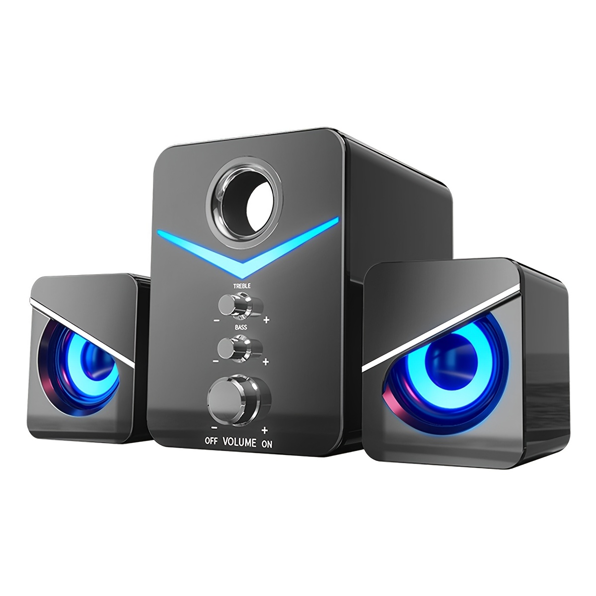 TEMU 2.1 Channel Usb-powered Computer Speakers With 3.5mm Aux Input, Featuring Blue Led Lights And Volume Control For Desktops, Laptops, Tablets, Dvd