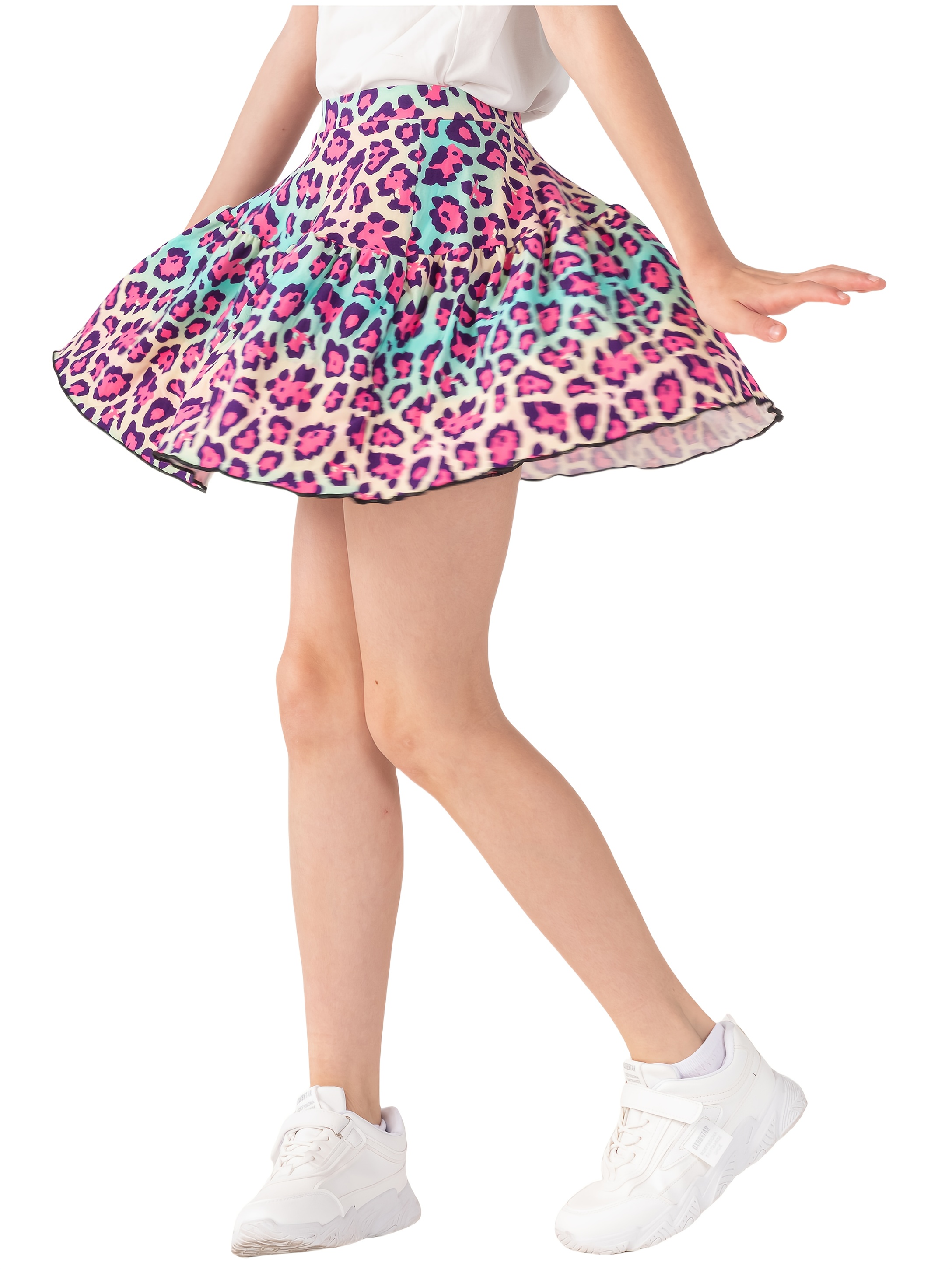 girls' leopard print tiered skirt pants ultra soft Temu United