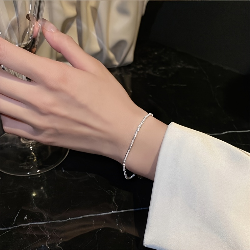 Delicate Silvery Chain Circle Bracelet for Women