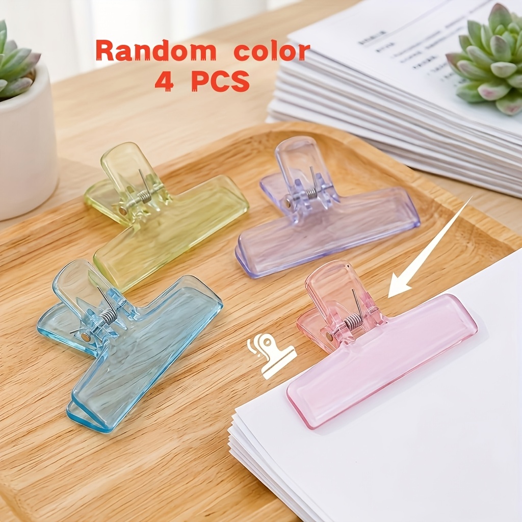 TEMU 4pcs 1 Set Pinces Cristal Acrylique Faciles de Grande Taille Couleurs Aléatoires, Pinces Transparentes pour Rangement de Papeterie d'Étude et de