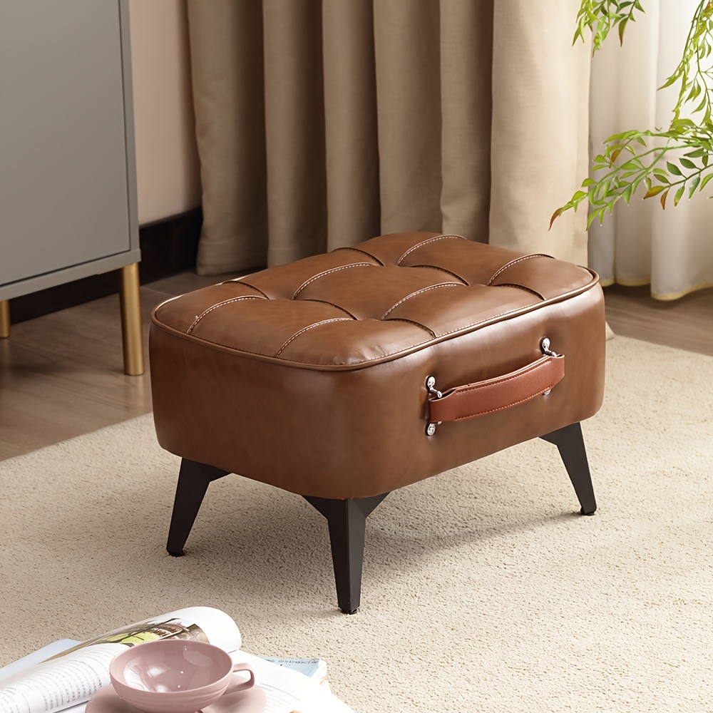 Footstool Ottoman - Stylish And Functional Faux Leather Footrest For Extra Seating In Living Room, Entryway, Or Office