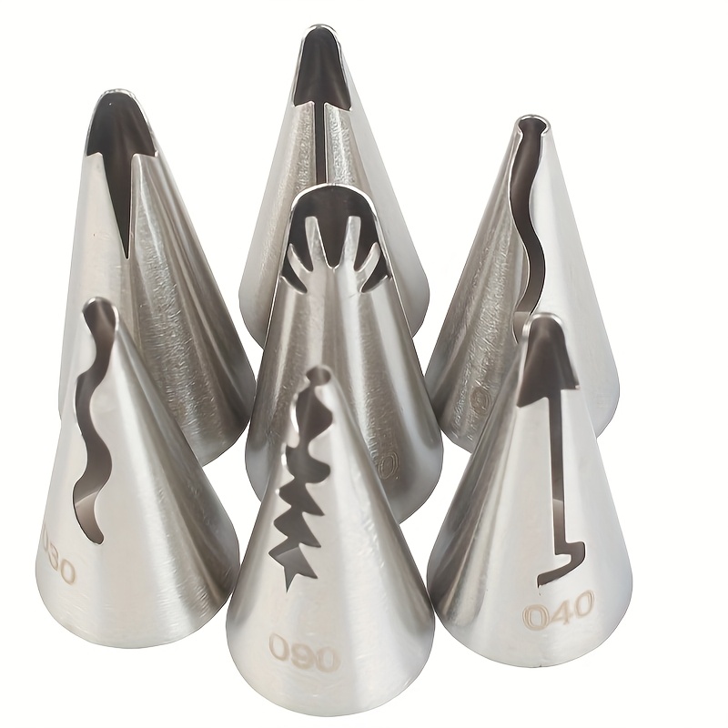 Image of 7pcs Used Retro Flower Side 030 070 080 Skirt Edge Embroidery Mouth Stainless Steel Nozzle Baking Decoration Tool