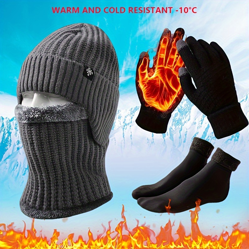 

4pcs Winter Set, Thermal Hat, Scarf, Gloves, Socks, Plush Thickened, High , Skin-friendly, Polyester 100%, Solid Color, Knit Fabric, Hand Washable, No Magnetic, For All