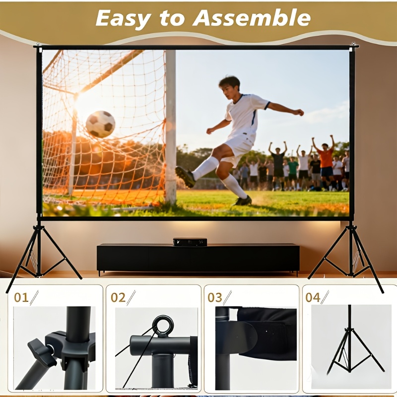Outdoor Projector Screen With Stand, 100/120 Inch Portable Projection Screen, Indoor Projection Screen 16:9 Hd Wrinkle-free Movie Screen With Back Pouch, For Nights