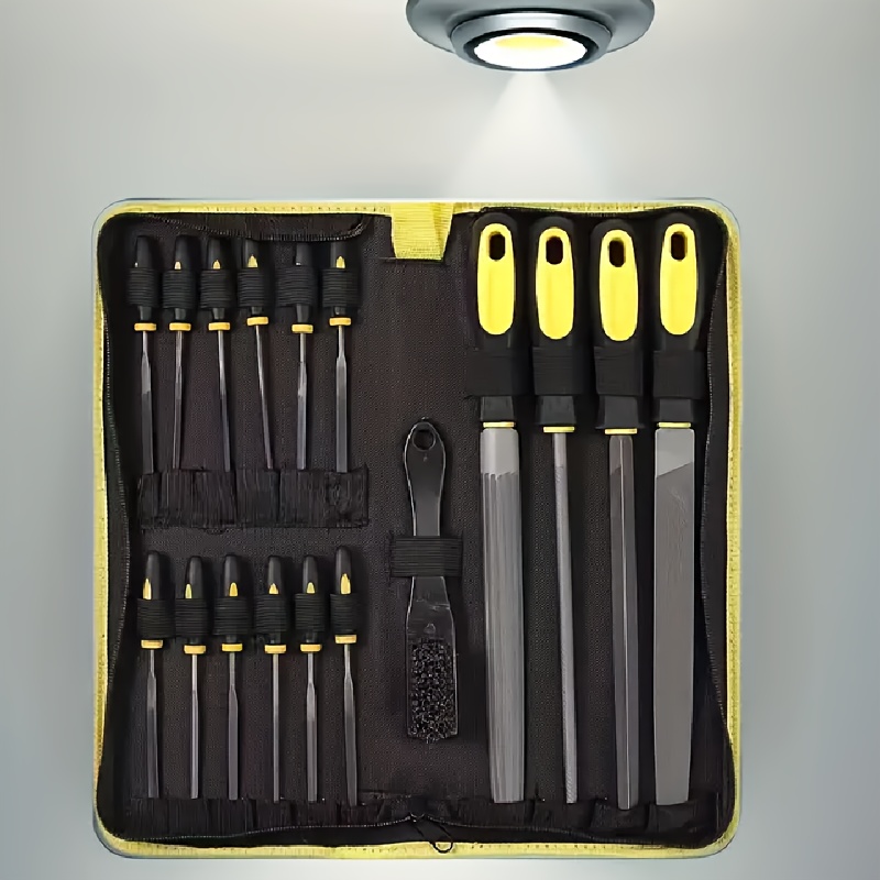 

18 Piece 17pcs File Tool Set With Handbag, High-quality Steel, With 4 Precision Flat Triangular Semi- Large Files, 12 Needle Files Brush, Hard And Rasps Tools