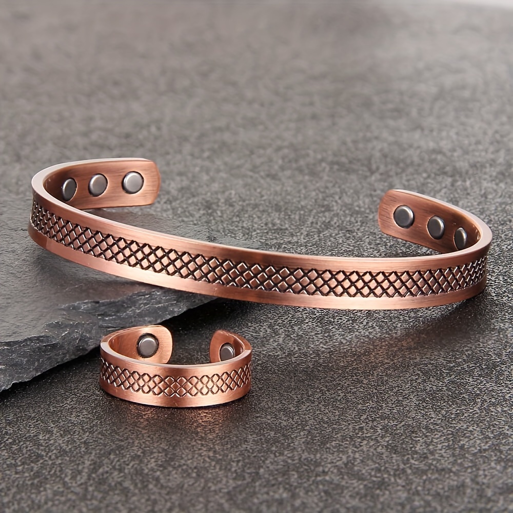 

2pcs Copper Bracelet And Ring Set For Women, Magnetic Bangle Ring, Day Christmas Jewelry Gift