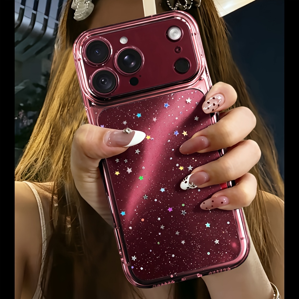 TEMU Coque de téléphone - Coque de téléphone transparente étoile à paillettes esthétique pour iPhone 18 17 16 15 14 13 Pro Max Coque de protection