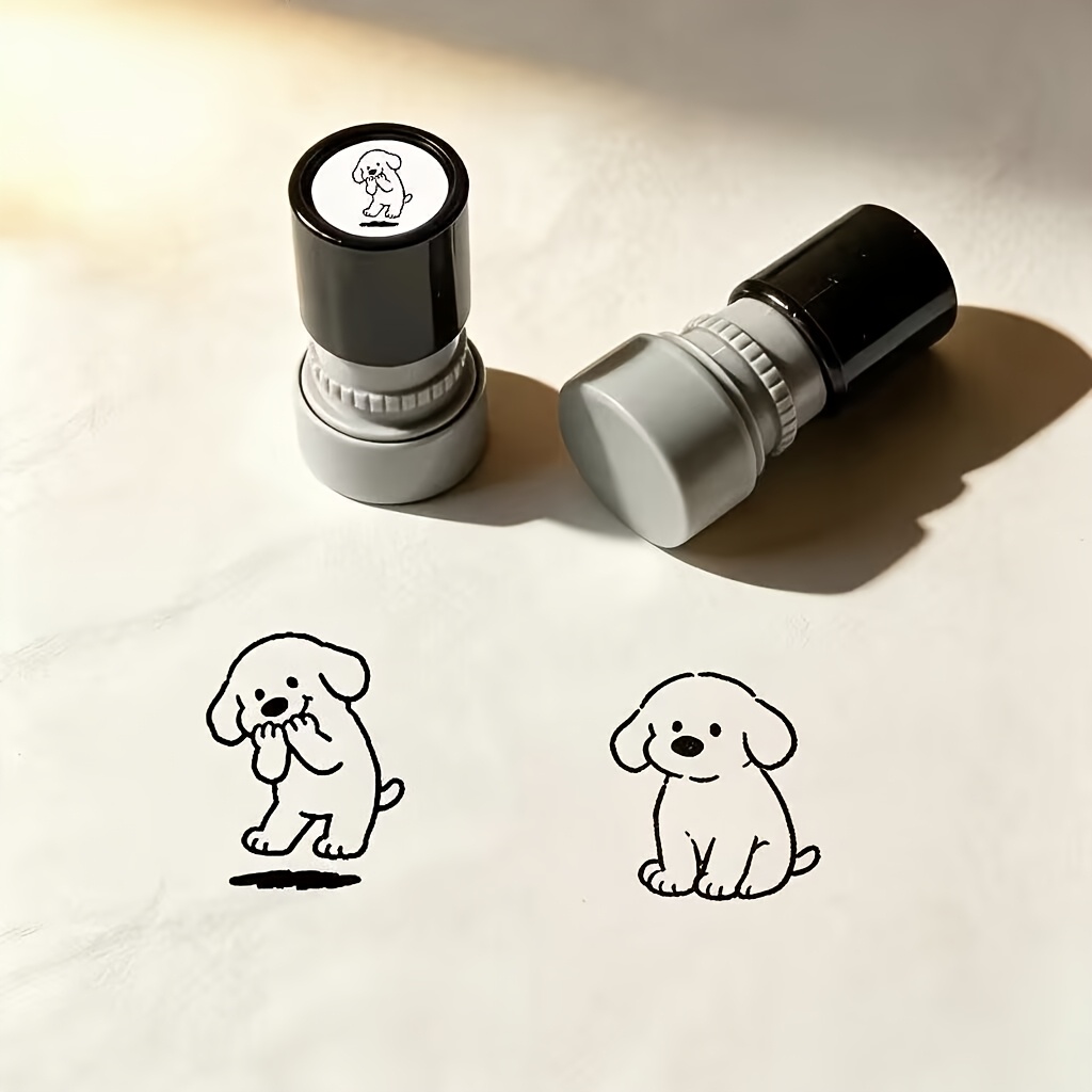TEMU 2pcs Set Of Puppy Cartoon Automatic Oil Stamp, Journal Decoration Goods, Best Friend Pet Owner Holiday Gift, Journal Sticker Decoration