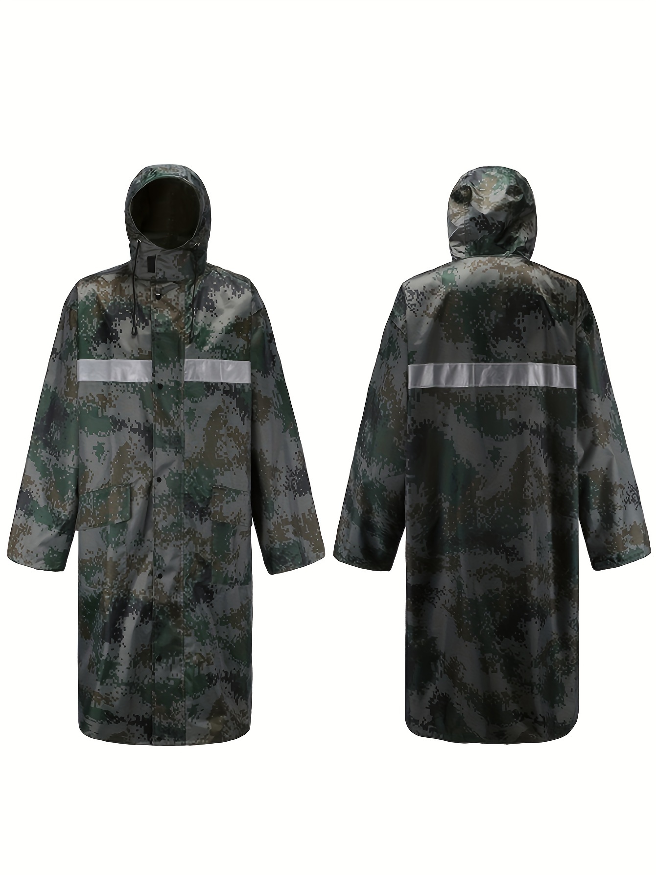 [Pearson Selection] 1pc Camouflage Long Raincoat Trench Coat Adult Casual Outdoor Sports Loose Hooded Print Zipper Full-Length Rainy Day Spring Summer Autumn Winter