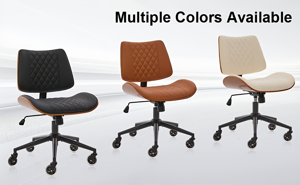 Armless Home Office Executive Chair, Desk Chair with Low Back Lumbar Support, Ergonomic Computer Desk Chair with 360° Swivel Wheels for Adult Work And Study, Black/Beige/Brown