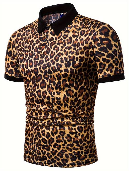 ) heren shirt met luipaardprint, midden-oosterse , ademend, korte mouwen, in europese en amerikaanse maten