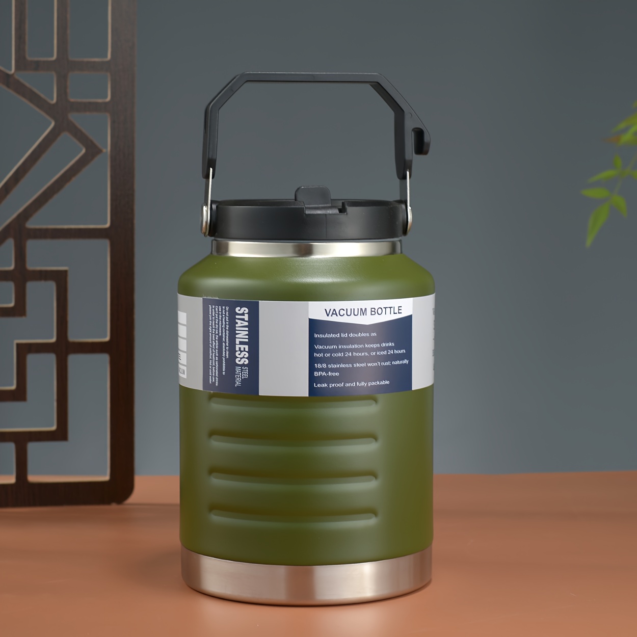 TEMU 50.72oz 304 Stainless Steel Water Container, High Capacity Bottle, Convenient For Outdoor Use With Handle And Straw Lid, Insulated Leisure Cup,