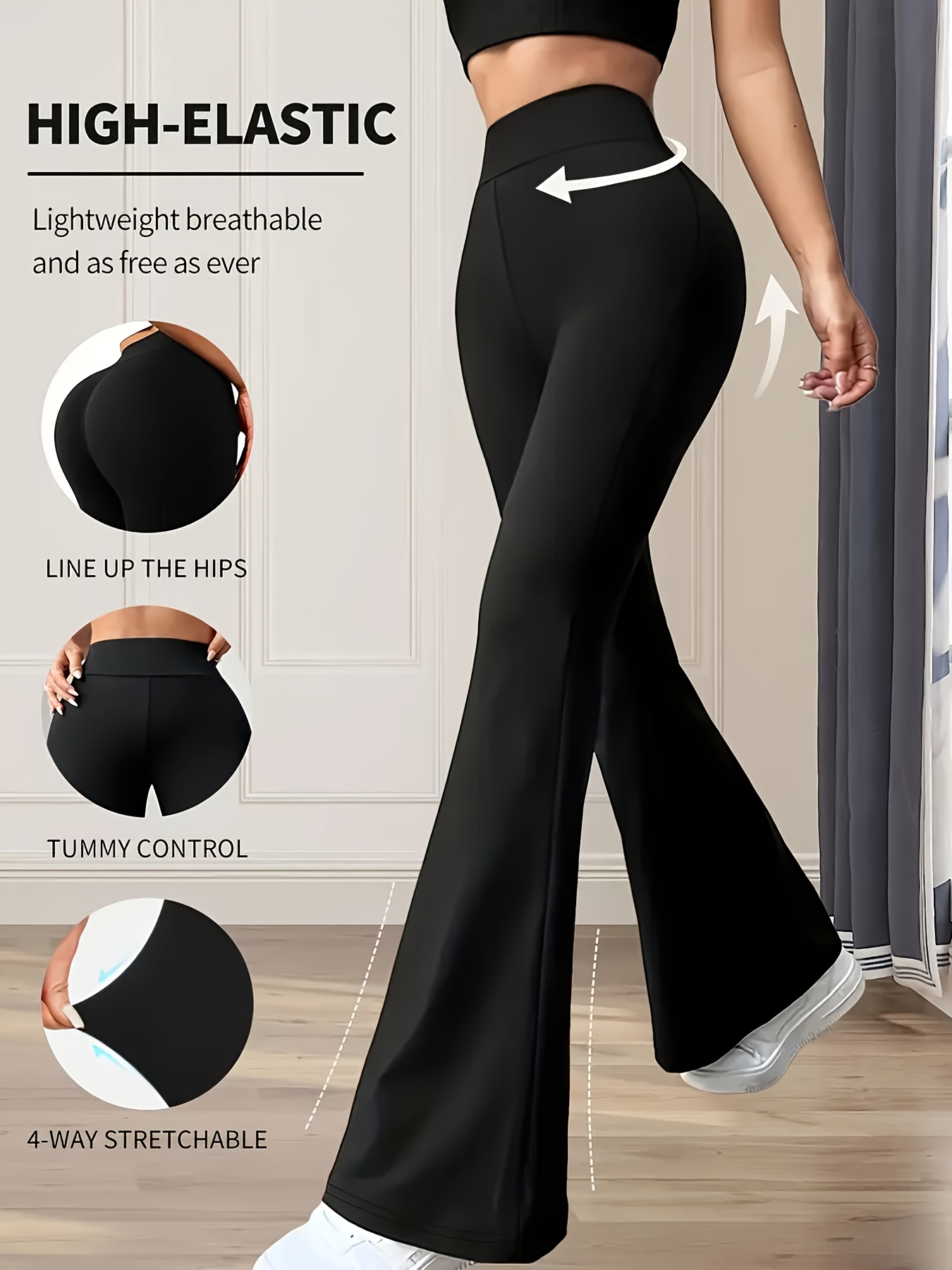 womens high waisted tummy control flare pants tummy control leggings transparent leak proof stretchy sports pants suitable for daily and formal occasions     solid black long pants thin suitable for   wear stretchy