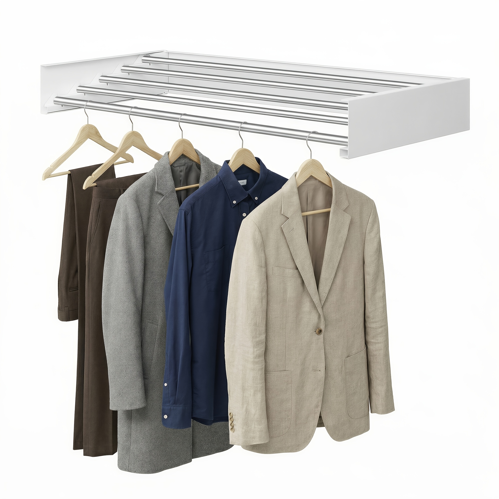 Indoor Foldable Laundry Airer, Sturdy Clothes Drying Rack With Wall Template, 5 Fold Out Aluminum Bars, Total Width Reaches Inches, Drying Racks
