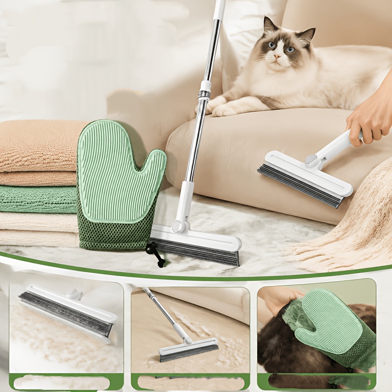 Image of 3pcs Pet Hair Remover Adjustable Rotatable Squeegee For Hair And Water, Soft Protects Fabrics, Dual-sided Pet Massage And Hair Removal Glove, Multi-functional For Carpet, Clothes, And Furniture