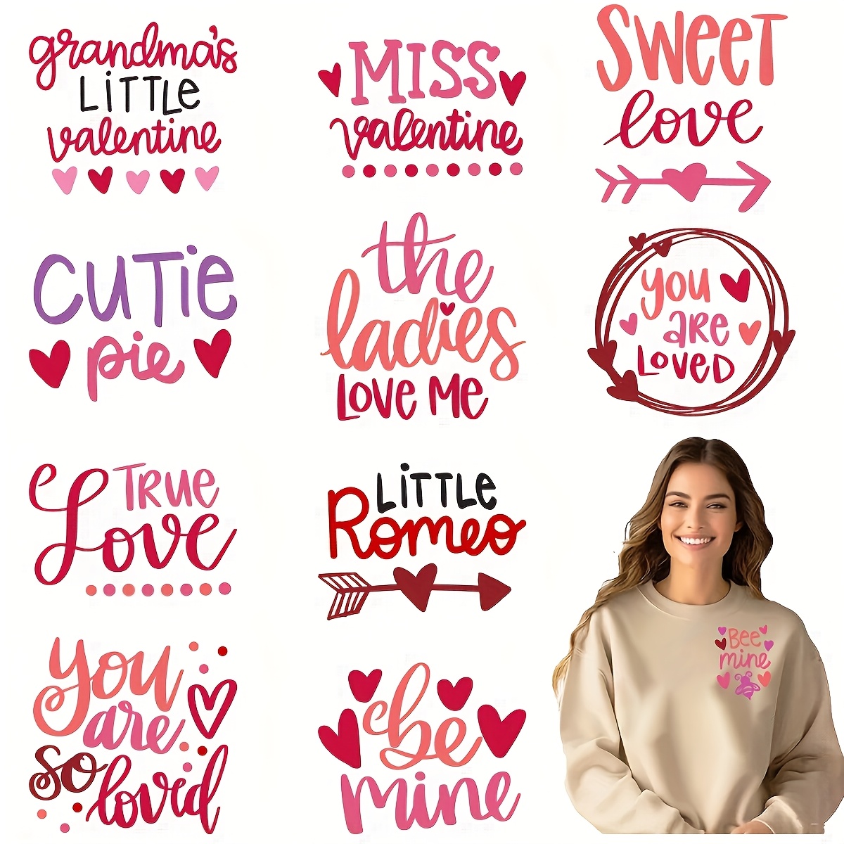 

12pcs Valentine's Day Quotes Iron-on Transfer Stickers, Diy Vinyl Decals For T-shirts, Jeans, Masks & Backpacks