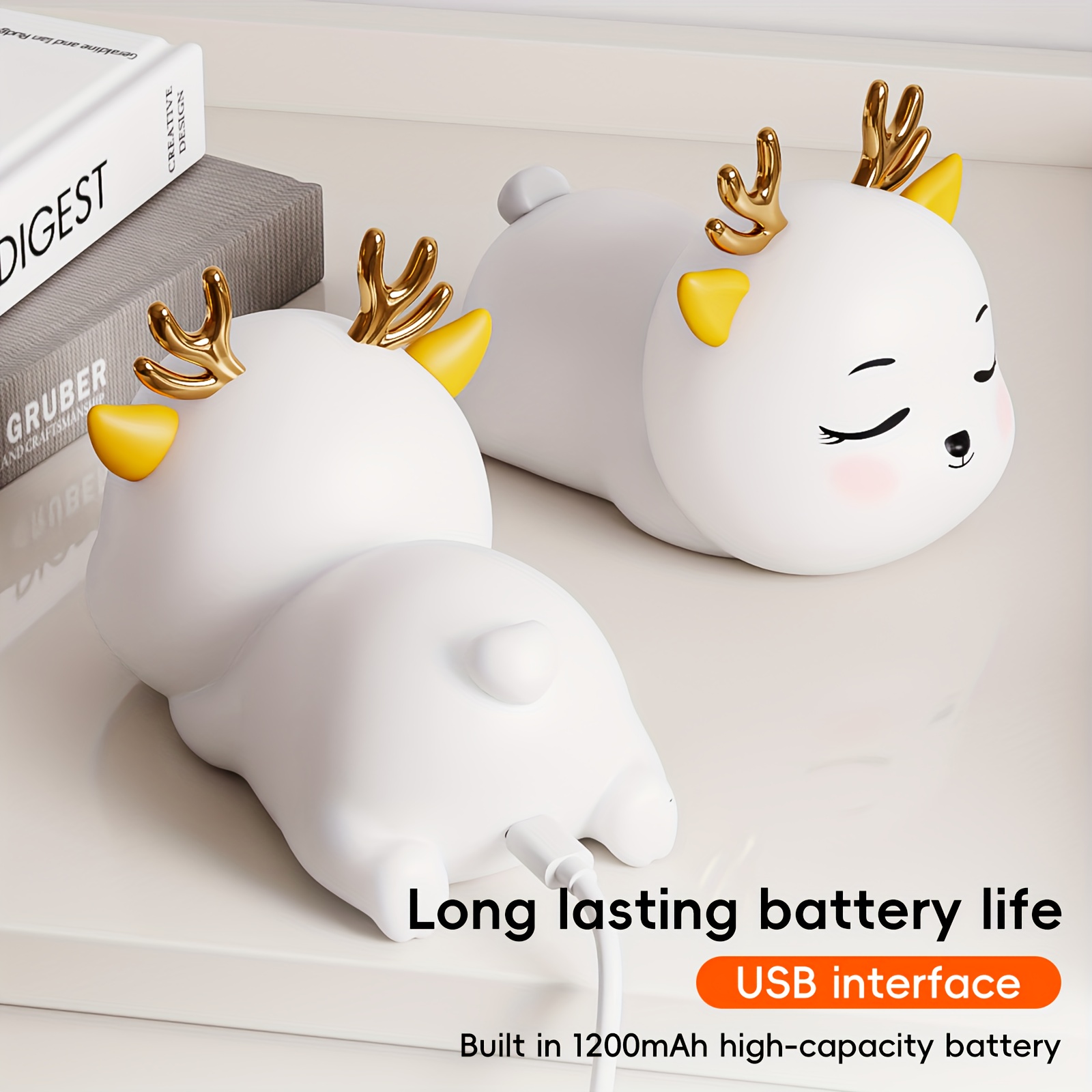 bedroom   sleeping ambient night light   little animal elk style gradient 7 color night light usb type 1200mah lithium battery with large capacity   bidding farewell to   charging anxiety night light Product details 0