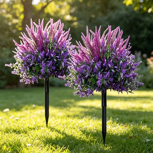 2pcs purple artificial outdoor lavender with ground stakes uv resistant artificial plants suitable for indoor outdoor use living room decor garden and front door decor wedding party home decor office and anniversary celebration decor
